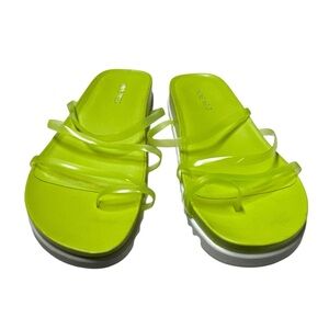 Nine West Neon Lime Green Strappy Slide Sandals Size 9.5M
